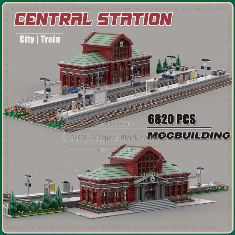 Zentrale Station Moc Bausteine Stadt Zug Modulare Gebäude Architektur DIY Montage Modell Sets Sammlung Spielzeug Weihnachten Geschenke Image