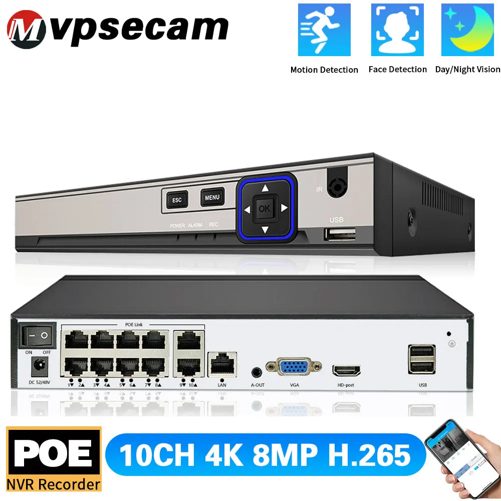 10CH XMEYE POE NVR H.265 8MP 4K10 Frequenz Recorder Audio mit Gesichtserkennung Sicherheit Überwachung IP Recorder Image