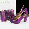 Heißer Verkauf Lila Farbe Strass Dekoration Stil Peep Toe High Heels Dame Schuhe und Tasche Set für