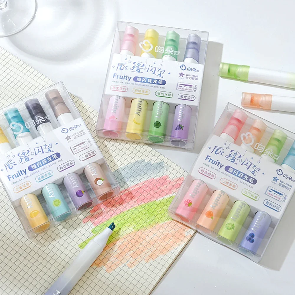 4 Farben glänzende Textmarker Textmarker Marker Schreibwarenbedarf Studenten hübsches Briefpapier Image