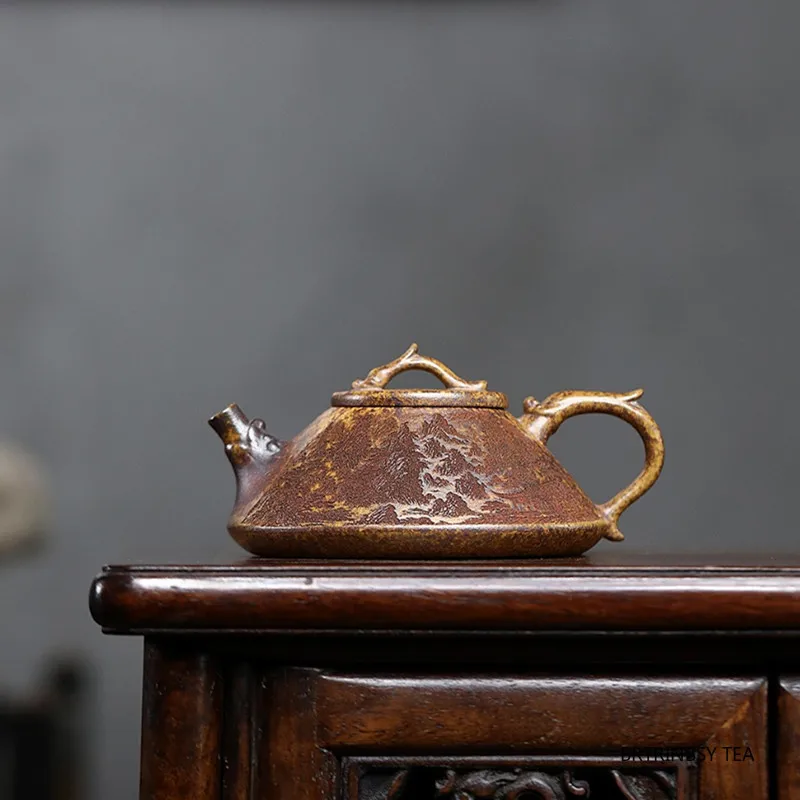 Chinese Yixing Handmade Purple Clay Teapot Tradition Hand-carved Tea Pot Household Kettle Beauty Tea Infuser Zisha Tea Set 160ml