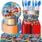 Räder Geburtstag Dekoration Geschirr Set Teller Tassen Serviette Luftballons Banner Kuchen Topper Geschirr Rennwagen Kinder Party Supplies
