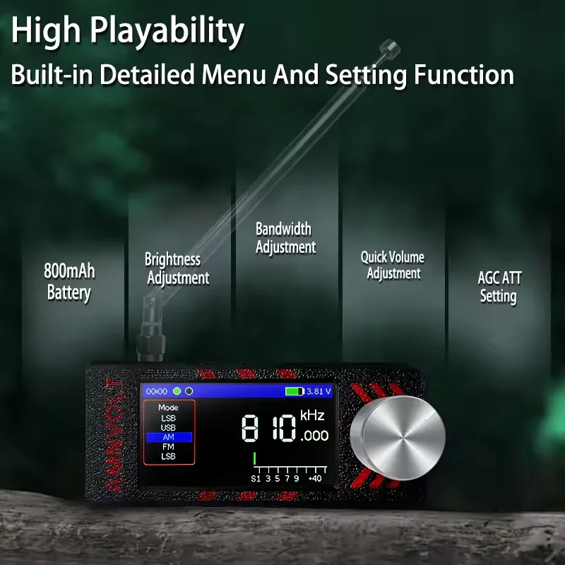 Advanced AMNVOLT V3 SI4732 DSP Radio Compact Full-Band (FM/AM/SSB/LSB/USB) mit Hi-Z- und Kopfhörerverstärker, Teleskopantenne Image