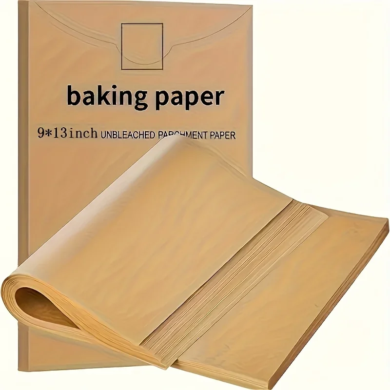 50/200 Stück vorgeschnittene Pergamentpapier-Backbleche, antihaftbeschichtet, halbes Blatt, Pfannengröße zum Backen, Kochen, Grillen, Luftfritteuse, Dämpfen Image
