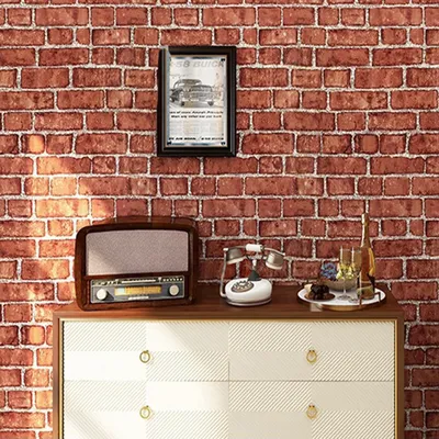 45 cm wasserdichter Wandaufkleber PVC moderne Heimdekoration Retro rot braun Ziegelmuster selbstklebende Tapete DIY Hintergrund Image