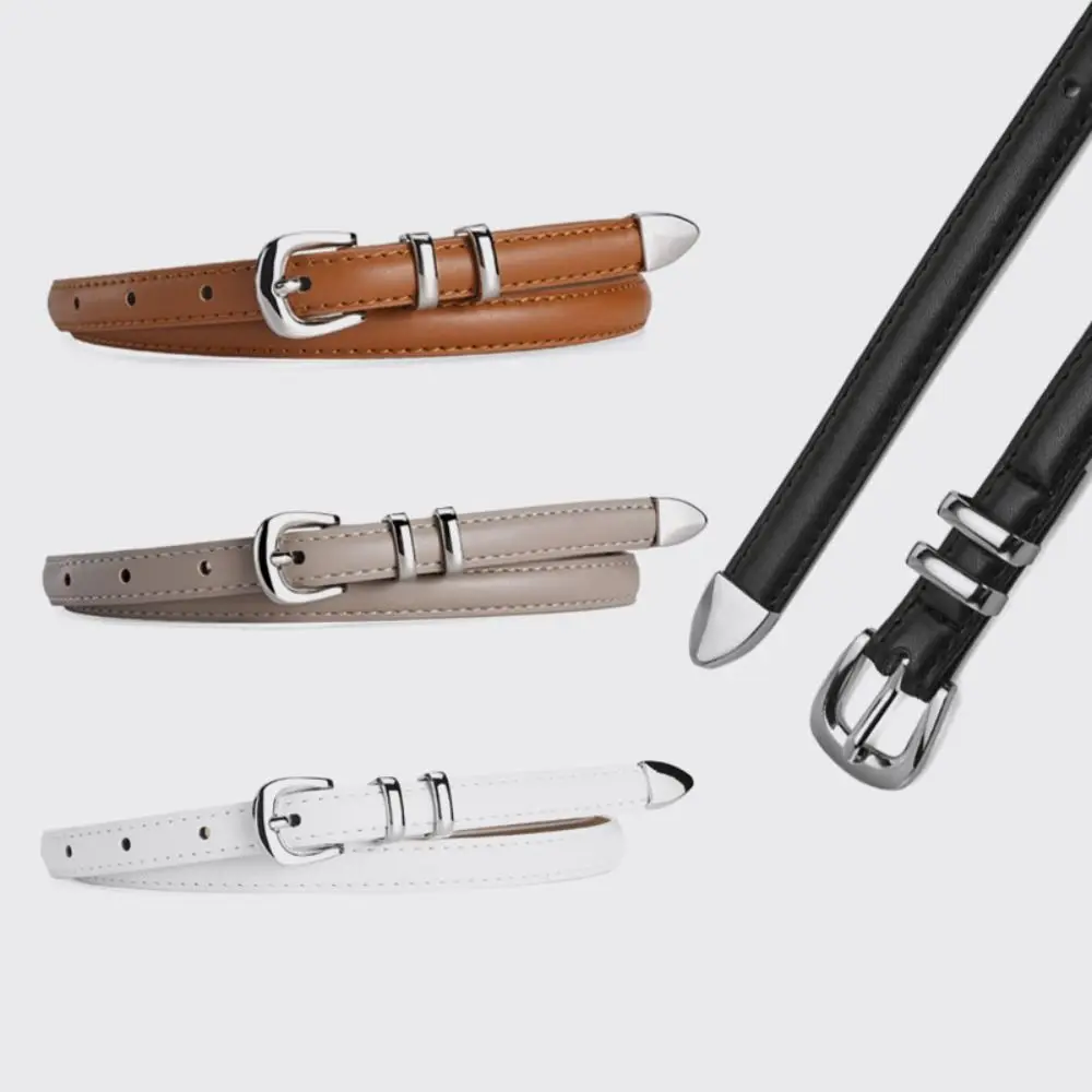 Mode 1PC Einfache PU Leder Gürtel Vielseitig Silber Pin Schnalle frauen Gürtel Luxus Dekoration Student Jeans Dünnen gürtel Image
