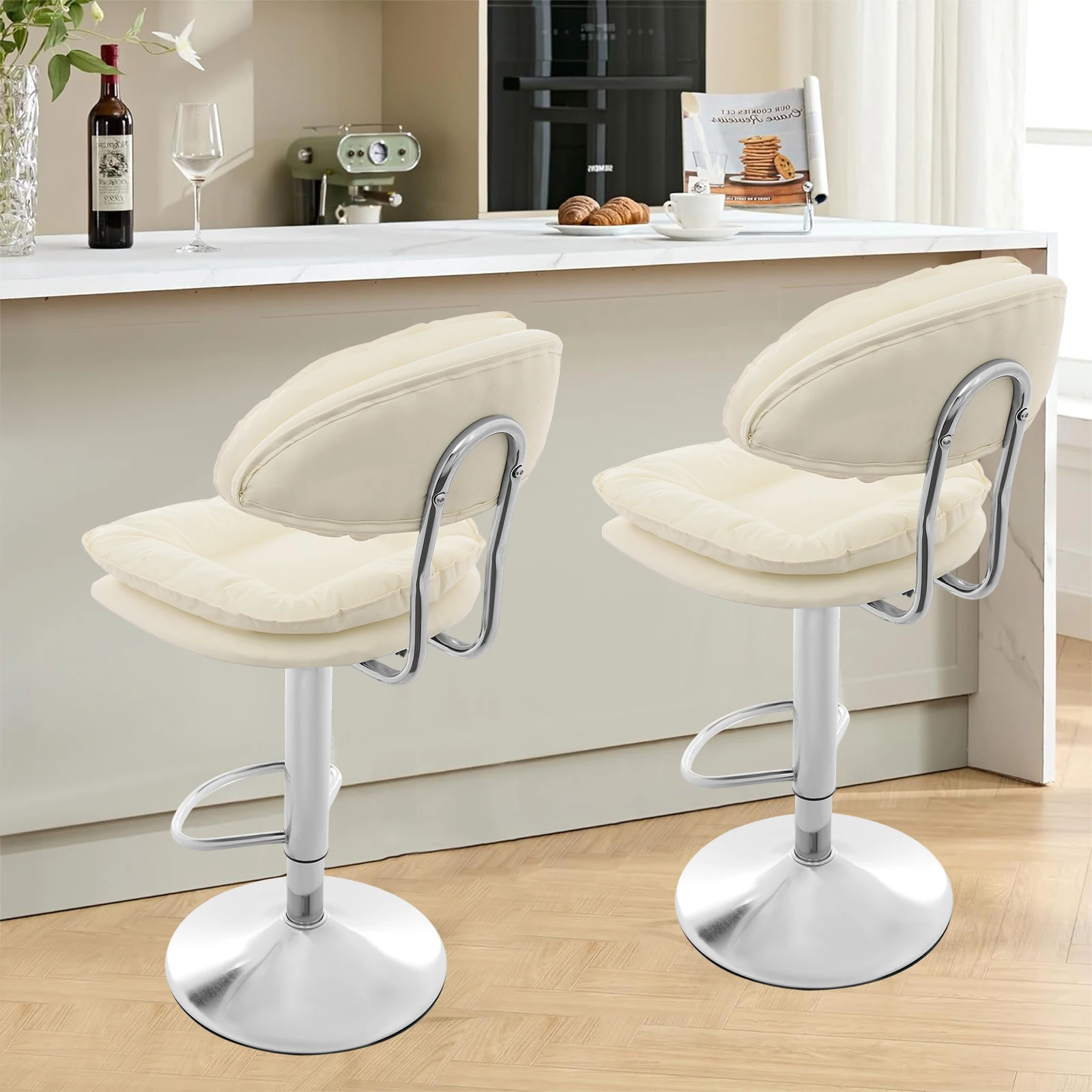2 Stück freistehende Barhocker, höhenverstellbarer Barhocker 360 ° Drehbarer Stuhl für das Esszimmer Image