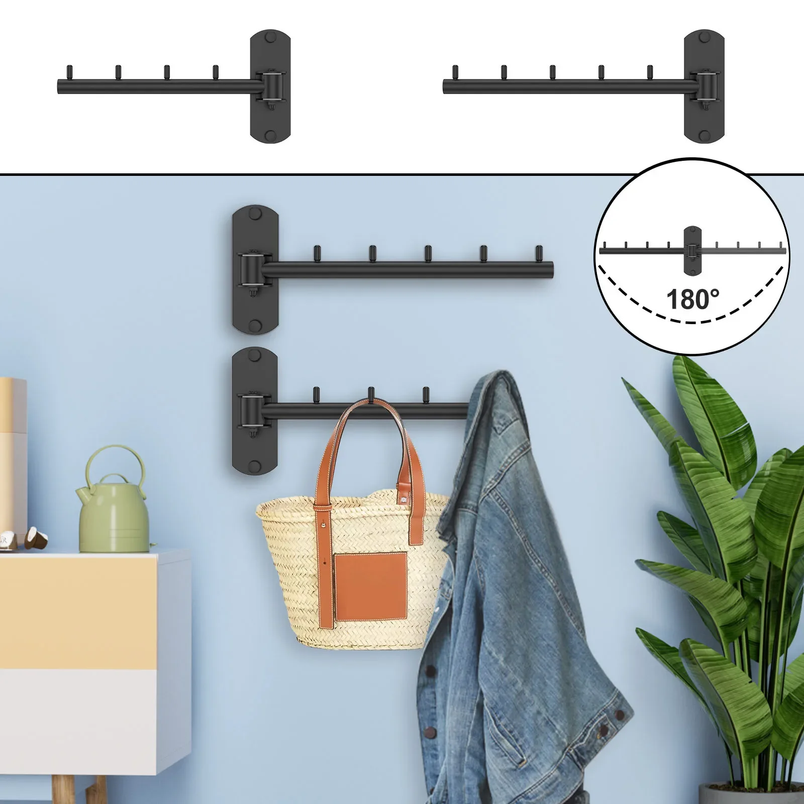 Kleiderbügel aus Edelstahl, 180 Grad drehbar, Wandregale für Kleidungsstücke, rostfrei, für Kleiderstange, Wandhalter für Schrank