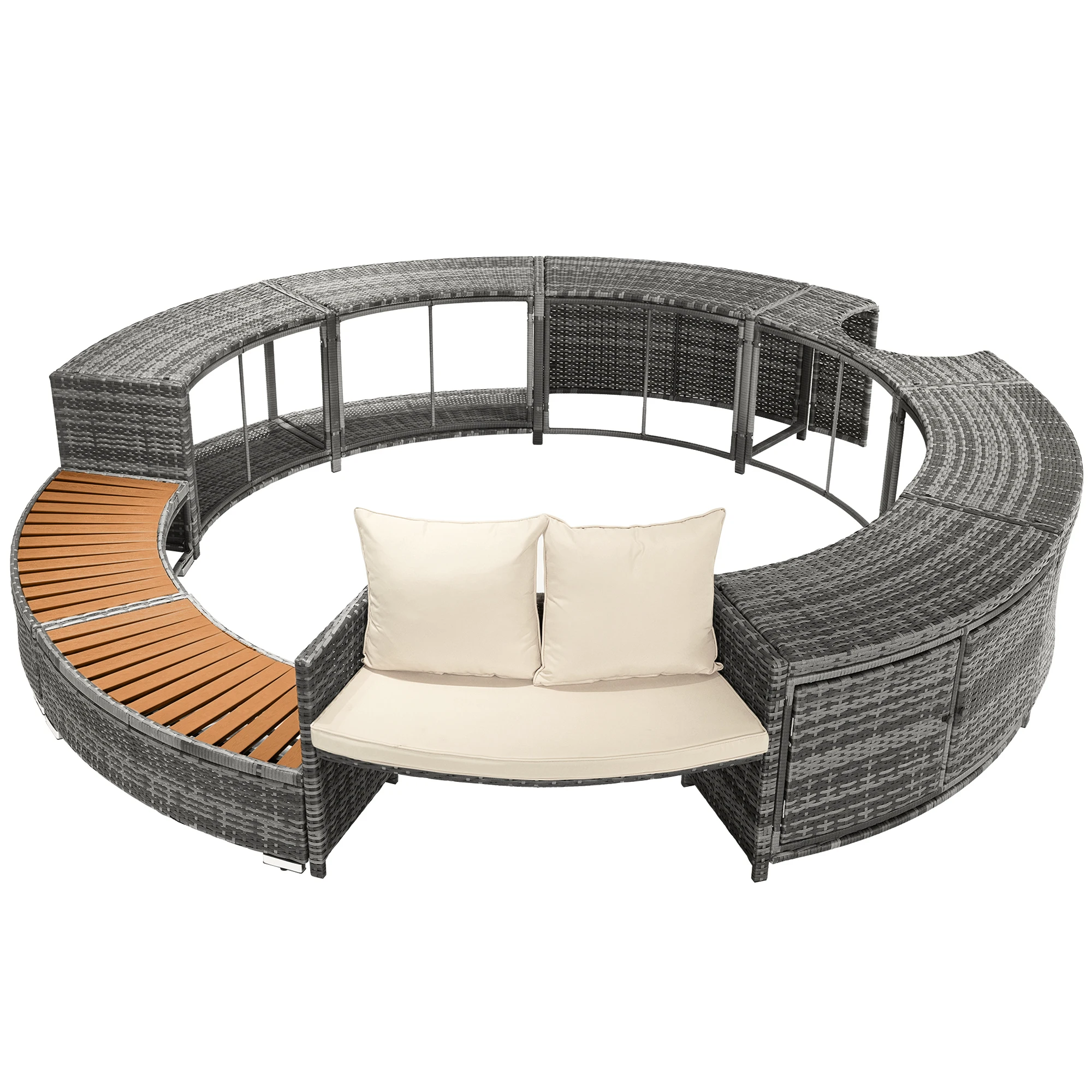 Garten-Lounge-Set mit runder Couch, verstellbaren Füßen & Kissen – für Terrasse, Garten, Pool & Whirlpool geeignet Image