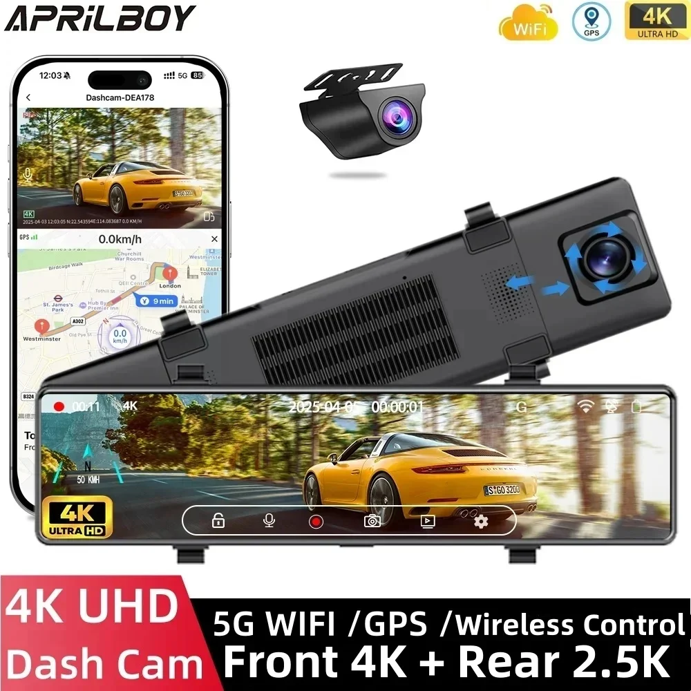 Aprilboy 12 Zoll Dash Cam 4K Auto Dvr WIFI Touch Nachtsicht Auto DVR Dash Cam Dash cam Video recorder Kamera Rückansicht Black box