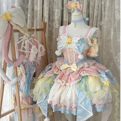 Süßes rosa blaues JSK Hochzeit-Lolita-Kleid, Geburtstagsfeier, Prinzessinnenkleider, schickes Image
