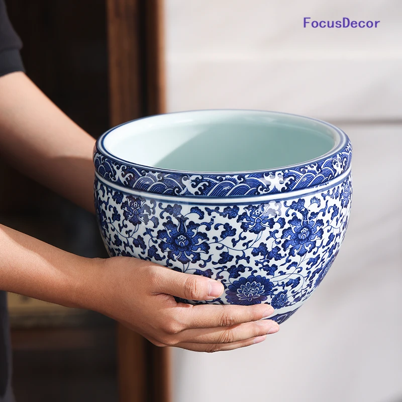 Jingdezhen Hochtemperatur Blau Und Weiß Porzellan Blumentopf Blumentopf Wasser Tank Neue Chinesische Stil Porzellan Topf Image