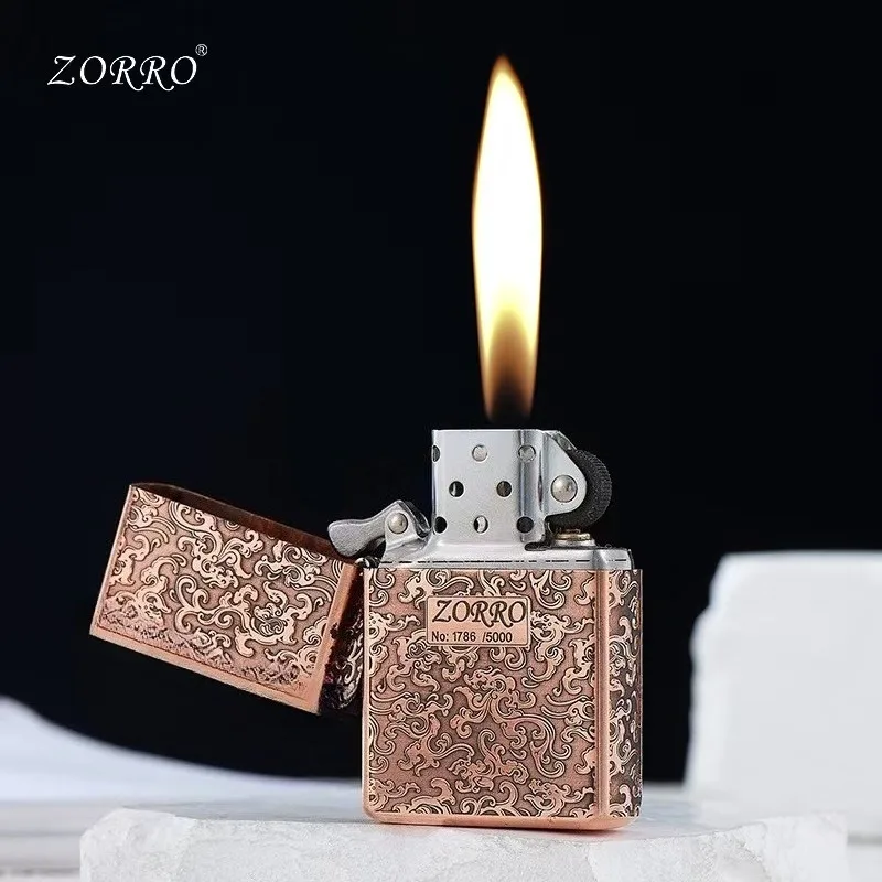 Zorro Winddichtes rotes Kupferfeuerzeug Vintage Schleifscheibe DIY handgeschnitztes Feuerzeug Herrenkollektion Geschenk Rauchwerkzeug Image