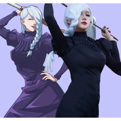 Anime Meimei Jujutsu Cosplay Kostüm Mei Mei Schwarzes Kleid Ein komplettes Set aus Kleidung und Accessoires Perücke für Frauen Mädchen Image