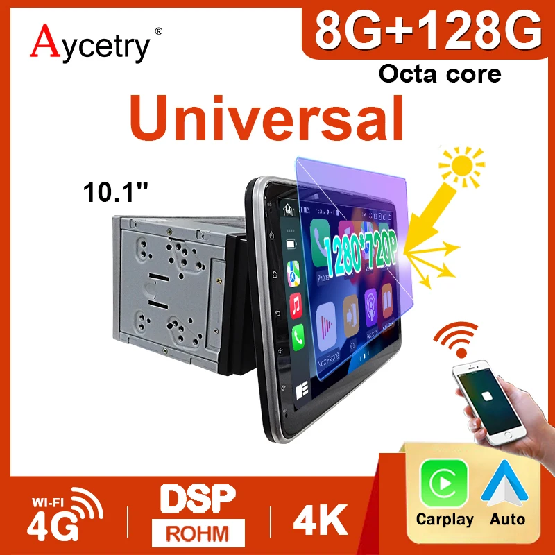 Lettore video multimediale universale Android 14 da 10 pollici 2 DIN, autoradio, carplay wireless Android Auto WiFi, GPS, Bluetooth, audio