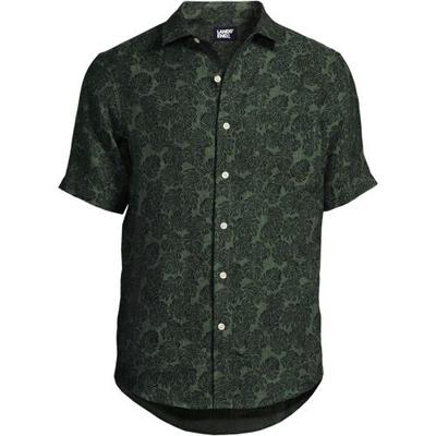 Short Sleeve Linen Shirt, Men, size: 46-48, regular, Green, Linen, by Lands' End