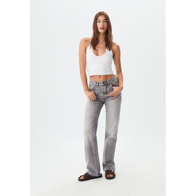 Stradivarius D98 straight-leg vintage effect jeans DARK GREY DENIM WASH 16