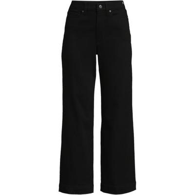 Wide Leg Cropped Jeans, High Waisted, Women, size: 18, regular, Black, Spandex/Viscose/Cotton-blend, by Lands' End