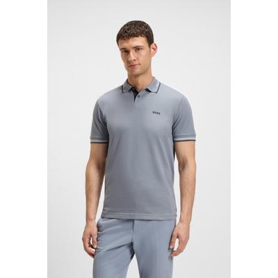 Poloshirt BOSS GREEN "Paul", Herren, Gr. M, dunkelgrau026, Jersey, Obermaterial: 92% Baumwolle, 8% Elasthan, casual, slim fit, hoch geschlossener Ausschnitt, Kurzarm eingesetzt Bündchen kontrastfarben, Shirts, mit Polokragen Image