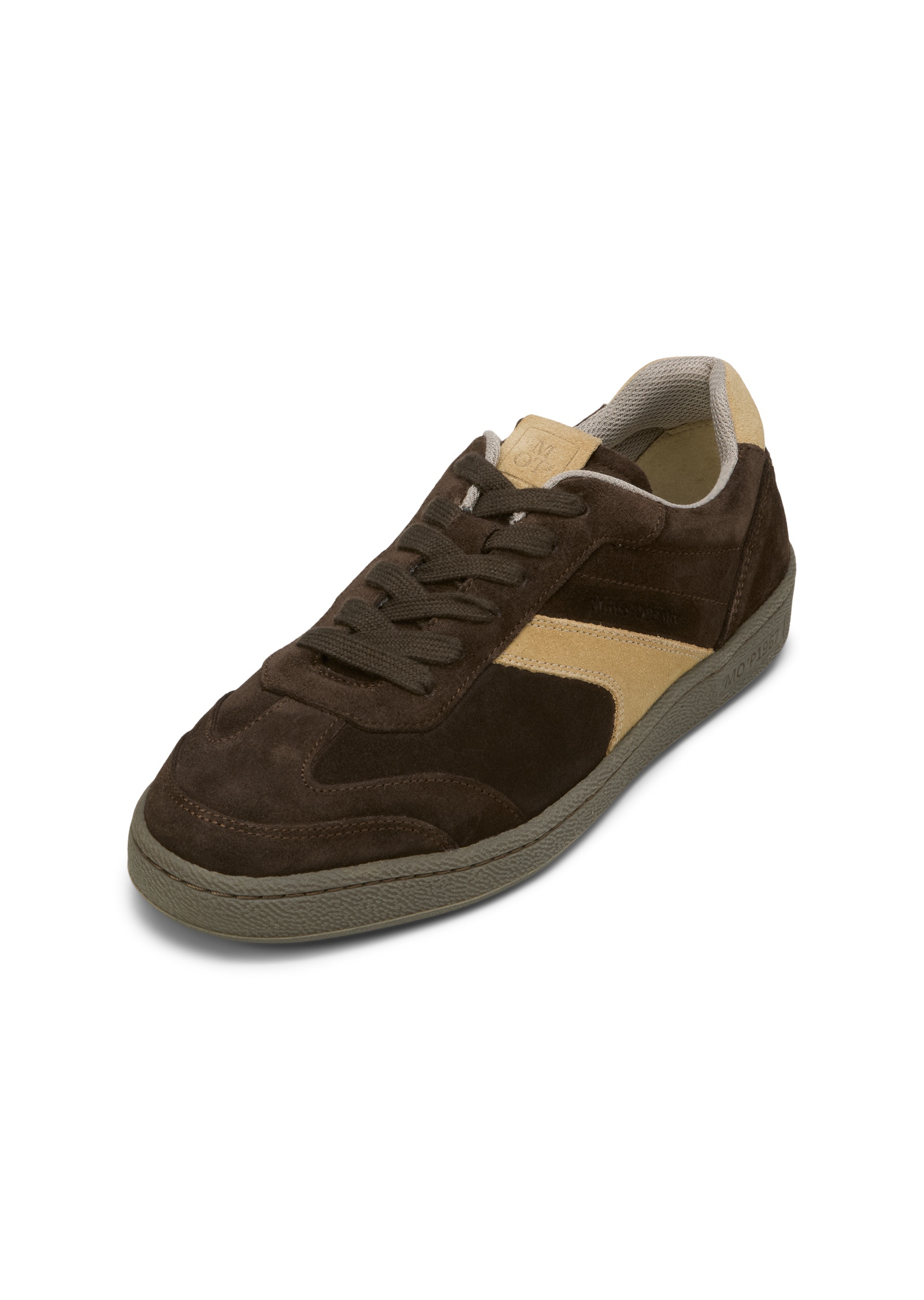 Sneaker MARC O'POLO "aus softem Veloursleder", Herren, Gr. 45, beige (schwarz earth, sand), Obermaterial: 100% Leder (Rind), unifarben, Schuhe