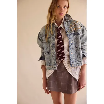 We The Free Opal Swing Jacquard Denim Jacket at Free People in Letters Wash, Size: XS