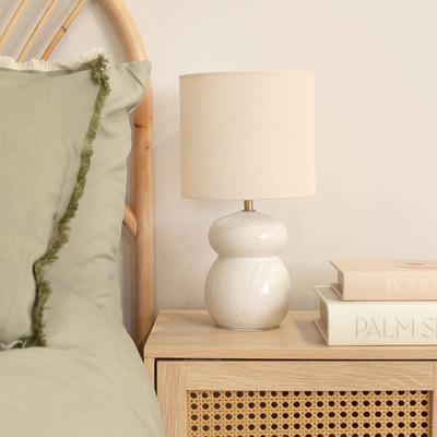 Glazed Ceramic Table Lamp with Natural Linen Shade