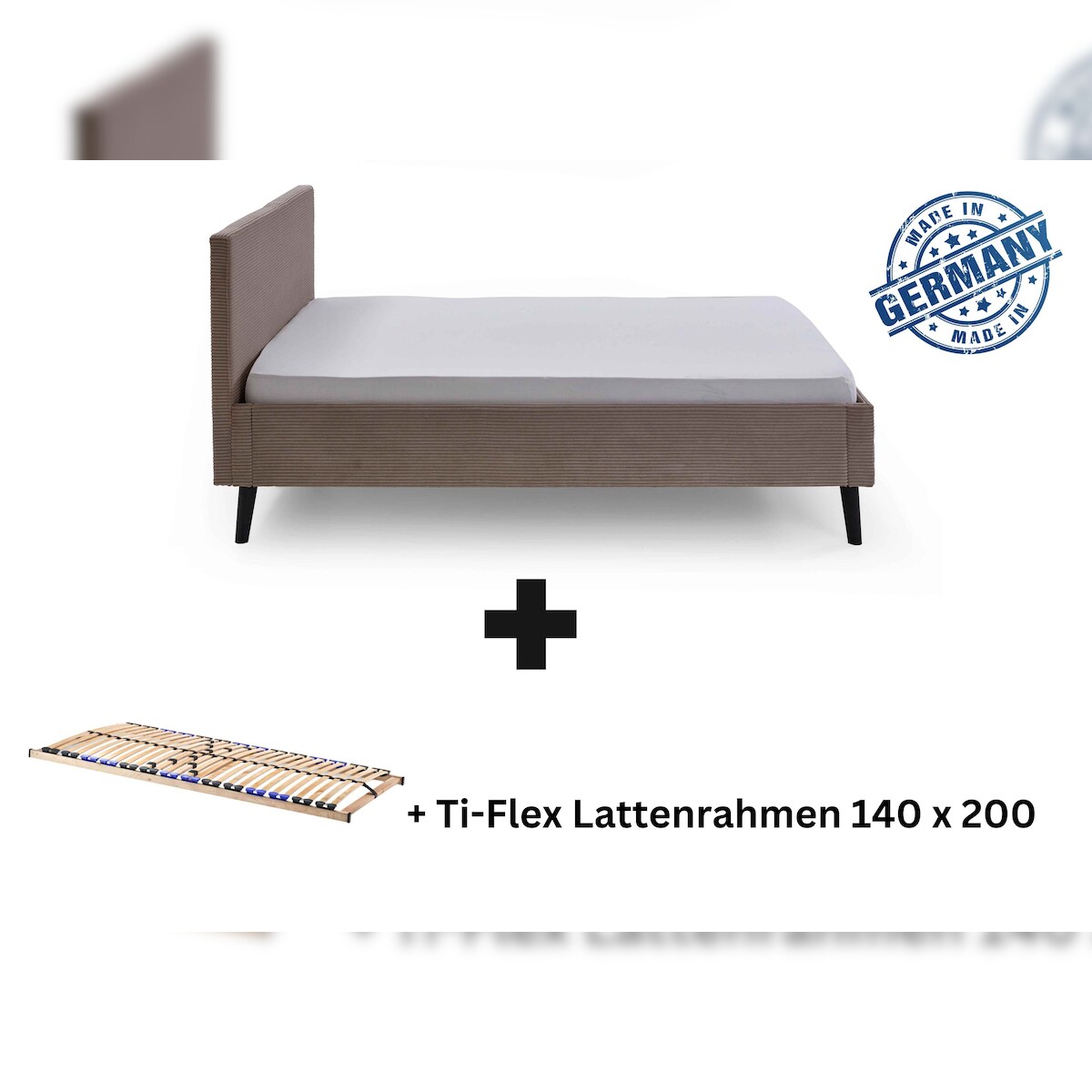 Aileenstore Polsterbett mit Lattenrahmen 140x200 Bettgestell Bett Doppelbett mit Kopfteil Taupe Made in Germany Image