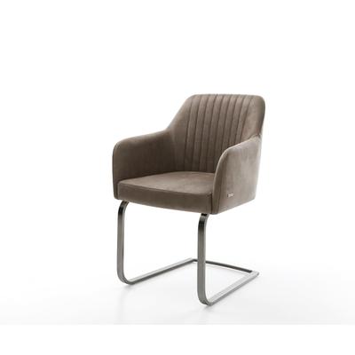 DELIFE Freischwinger Greg-Flex Mikrofaser Taupe Vintage Freischwinger flach Graphit Taschenfederkern, Esszimmerstühle Image