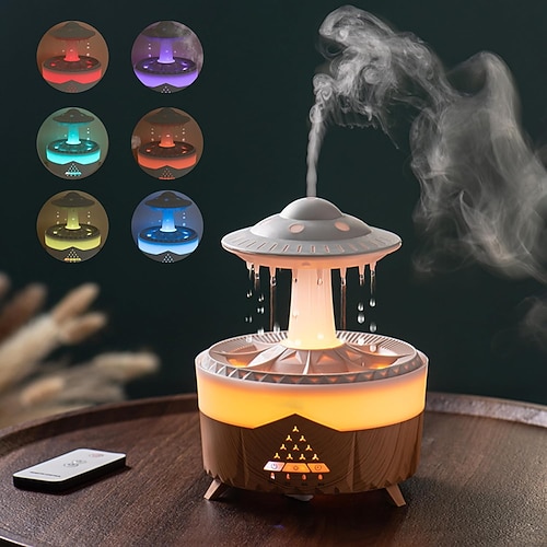1 Stück leiser Regentropfen-Luftbefeuchter mit Fernbedienung, duftender Diffusor für ätherische Öle, Aromatherapie-Maschine, buntes Licht, Luftbefeuchter für Zuhause, Innenbereich, Schlafzimmer, Büro Image
