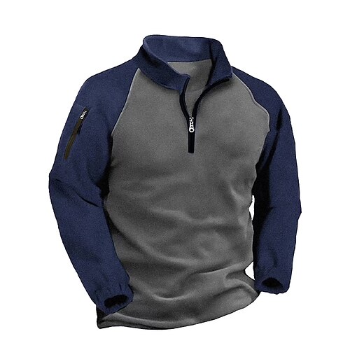 Herren Fleece Kapuzensweatshirt Viertelreißverschluss Sweatshirt Raglan-Hoodie Schwarz Armeegrün Dunkelgrau Schwarz Armeegrün Marineblau Khaki Stehkragen Farbblock Tasche Farbblock Viertel Image