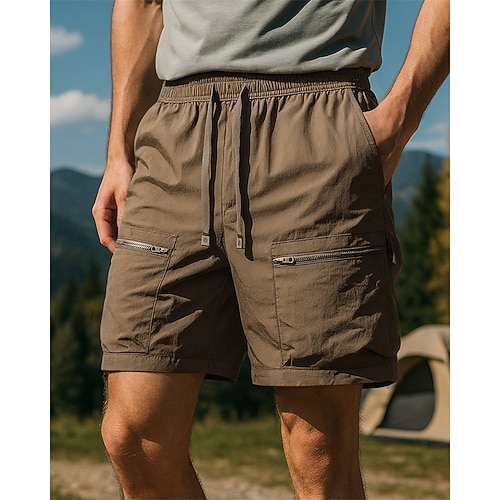 Herren Cargoshorts Wandershorts Sportshorts Sommer Außen Normale Passform Wasserdicht Winddicht Schnelltrocknend Leicht Shorts Kordelzug Elastischer Bund Schwarz Armeegrün Tennis Golfspiel Laufen M L Image