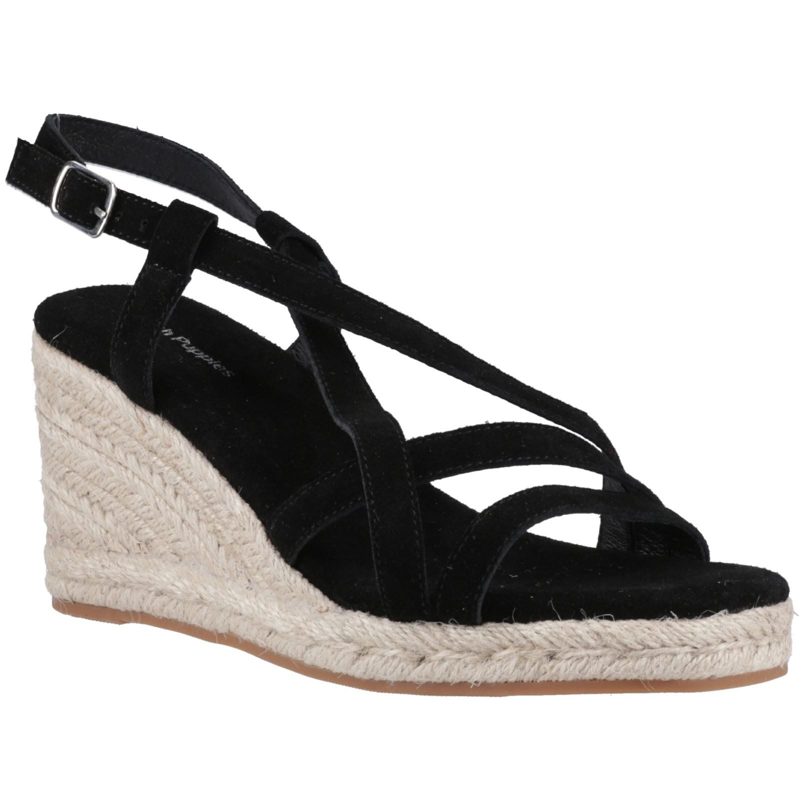 Hush Puppies Jenny Espadrille Wedge Suede Womens Black Wedges - Size UK 7 | Hush Puppies Sale | Discount Designer Brands