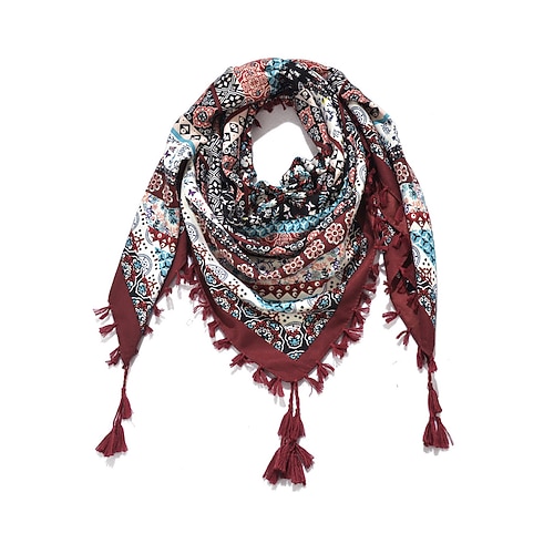 Quadratischer Boho-Schal für Damen mit Quasten – leichter Schal aus Baumwollmischung mit ethnischem Aufdruck für lässige Outfits, Reisen und Festivals Image