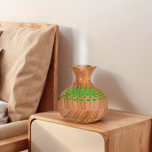 Luftbefeuchter mit Holzmaserung, Mini-Luftbefeuchter in Blumenform mit kühlem Nebel für Schlafzimmer/Schreibtisch/Auto/Büro, 2 Nebelmodi, automatische Abschaltung ohne Wasser, 7 Farblichtwechsel per Image