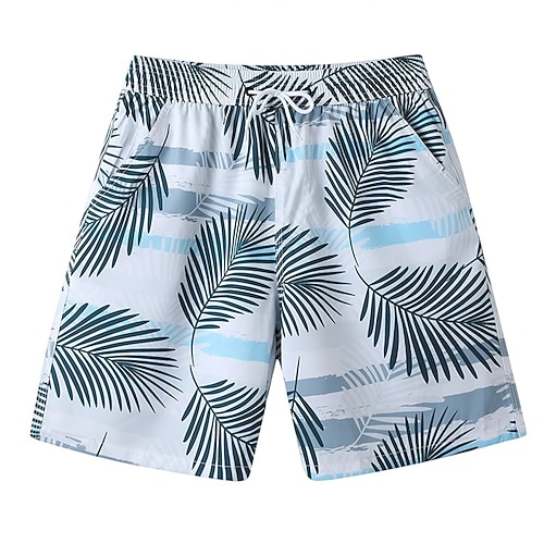 Herren Shorts Strandshorts Kordelzug Grafik Blatt Tiermotiv Schnelltrocknend Außenbereich Knielang Outdoor Urlaub Heim Urlaub Ethno-Stil Meerblau Armeegrün Dehnbar Image