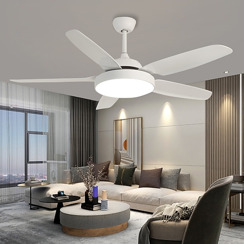 Deckenventilator mit Lichtern, 42 Zoll, dimmbare LED, 3 Farben, 6 Geschwindigkeiten, Timing, umkehrbare Flügel mit Fernbedienung, Ventilator-Kronleuchter für den Haushalt, flacher, bündig montierter Image