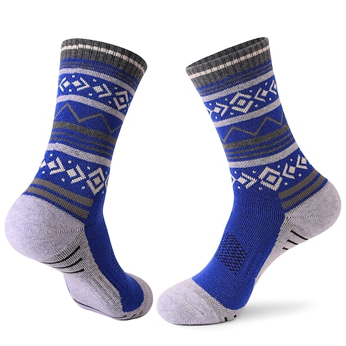 1 Paar Herren Merino Wollsocken Wandersocken Laufsocken Sportsocken Thermo Warm Atmungsaktiv Anti Blasen Schweißableitend Winter Outdoor Mid Crew Patchwork Wolle Dunkelgrau Schwarz Blau zum Laufen Image