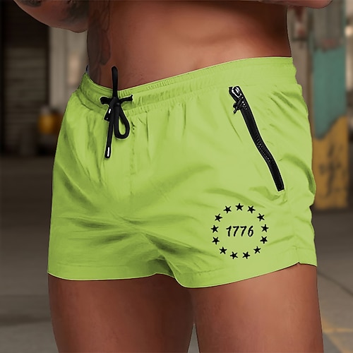 Herren Badehosen Badeshorts Boardshorts Stern 1776 Schnelltrocknend Atmungsaktiv Kordelzug mit Mesh-Futter Elastischer Bund Urlaub Strand Hawaiianisch Lässig Weiß Hellgrün Image