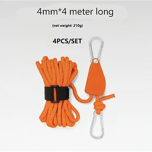 4-teiliges Set, tragbares, verstellbares Fix-Zelt, hochfestes, schnell lösbares Flaschenzug-Campingseil, winddichte Zelt-Abspannleinen mit Ratschenspanner für Plane, Baldachin, Hängematte, Unterstand im Freien Image