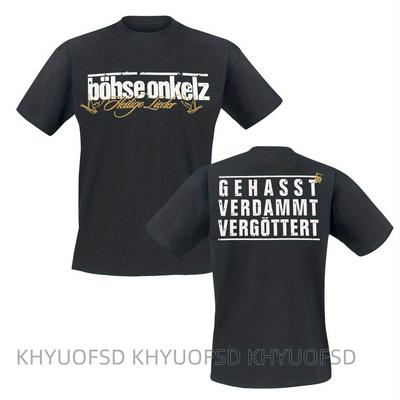 "TEMU Onkelz Men's "gehasst Verdammt Vergottet" Graphic T-shirt - Black Breathable Cotton Casual Tee With White & , Short Sleeve Round Neck For Casual Attire, Tee Shirts, Apparel" Image