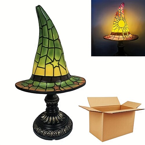 1 Stück Retro-Hexenhut-Licht aus Harz, einzigartiges Nachtlicht für den Innenbereich, Nachttisch, Schlafzimmer, Halloween-Festival-Atmosphäre, dekoratives Licht, USB-Stecker Image