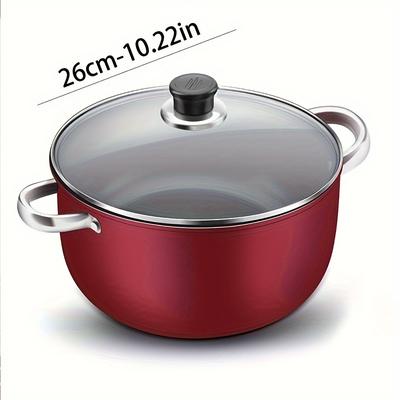 TEMU Red Cast Iron Pot With Lid - Thickened , Double Handles For Easy And Soup Making, Dishwasher Safe, Home Kitchen Cooking