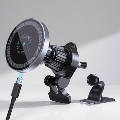 TEMU 15w Magnetic Car Charger For Iphone - Wireless Fast Charging Mount, Vent Clip & Dashboard Sticker, For Magnetic Phones (for Iphone 12/13/14/15 Series) Image