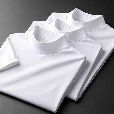 TEMU 3pcs Men's High Neck Casual Short Sleeve T-shirts - Soft Fabric, Lightweight & Breathable For Spring And Summer, Casual Wear||stretchable Fabric Image