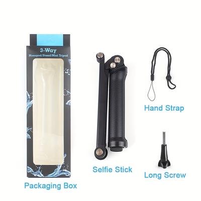 TEMU Triple Fold Sports Camera Selfie Stick With Desktop Tripod, Professional Outdoor Sports Camera Shooting Accessories