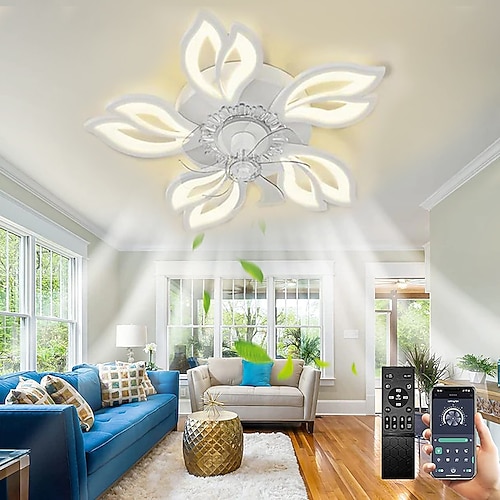 LED-Deckenventilatoren dimmbar mit Fernbedienung Contral Blumendesign 20 / 39 5/9-Köpfe Unterputz-Deckenleuchte Acryl-Lampenschirm-Kronleuchter Schlafzimmer Wohnzimmer Image