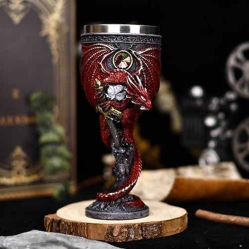 Weinglas aus mittelalterlicher Mythologie, Drachenkrieger, kreativer 3D-Monsterdrache, Rotweinkelch aus Edelstahl