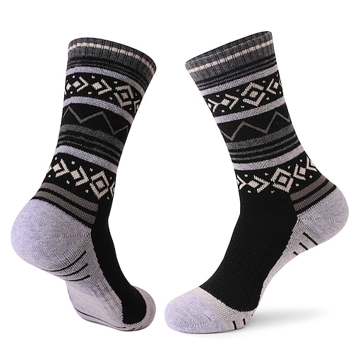 1 Paar Herren Merino Wollsocken Wandersocken Laufsocken Sportsocken Thermo Warm Atmungsaktiv Anti Blasen Schweißableitend Winter Outdoor Mid Crew Patchwork Wolle Dunkelgrau Schwarz Blau zum Laufen Image