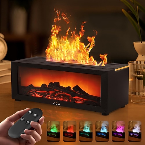 1 Stück Retro-Simulation Flamme Kamin leiser Luftbefeuchter Aromatherapie-Maschine buntes Atmosphärenlicht dreistufiger Zeitschalter Fernbedienung Typ-C-Stecker Image