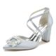 Gycdwjh Womens Closed Pointed Toe Bridal Shoes Block Chunky Heel Pumps Square Rhinestones Ankle Strap Wedding Business Dress Shoes,Silver,6 UK